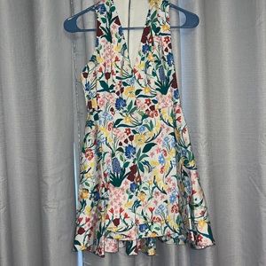 Alice + Olivia Floral V-Neck Multicolor Fit-and-Flare Dress